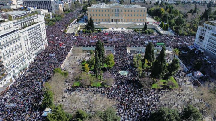 All the streets around the Greek parliament in Athens were flooded with demonstrators.