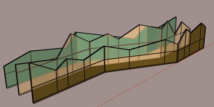 View of the digital model of the exhibition, in the shape of a mountain peak, symbolizing the heroic struggle of the DSE