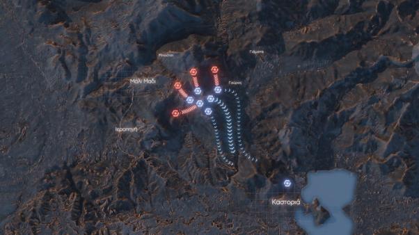 Still from the video of a digital reconstruction of a battle  prepared for the exhibition